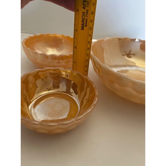 FireKing Peach Luster Bubble Pattern Serving Bowls Set of 3 - Picture 3 of 7